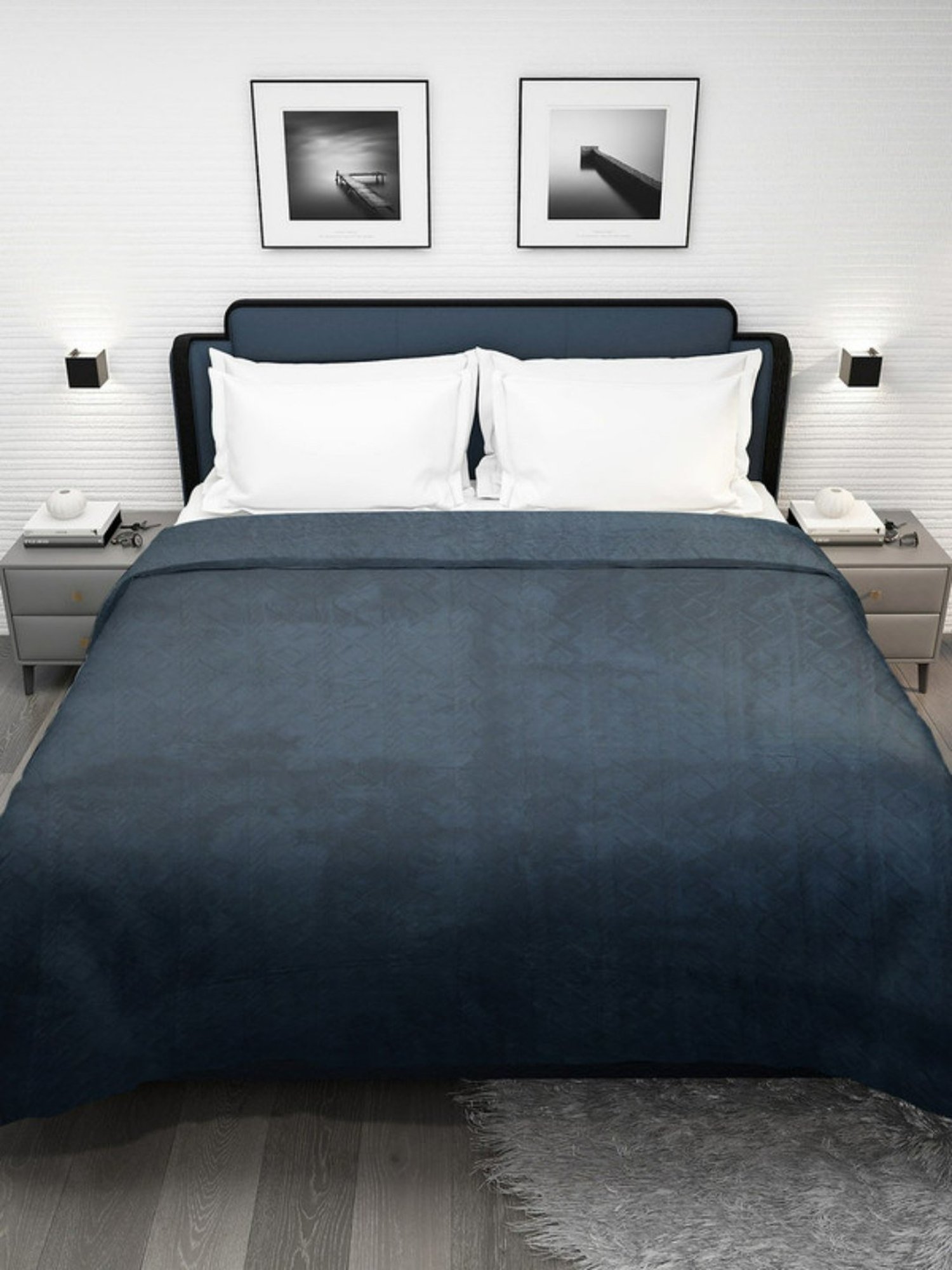 Dhrohar Navy Blue Polyester 300 GSM Double Bed Blanket