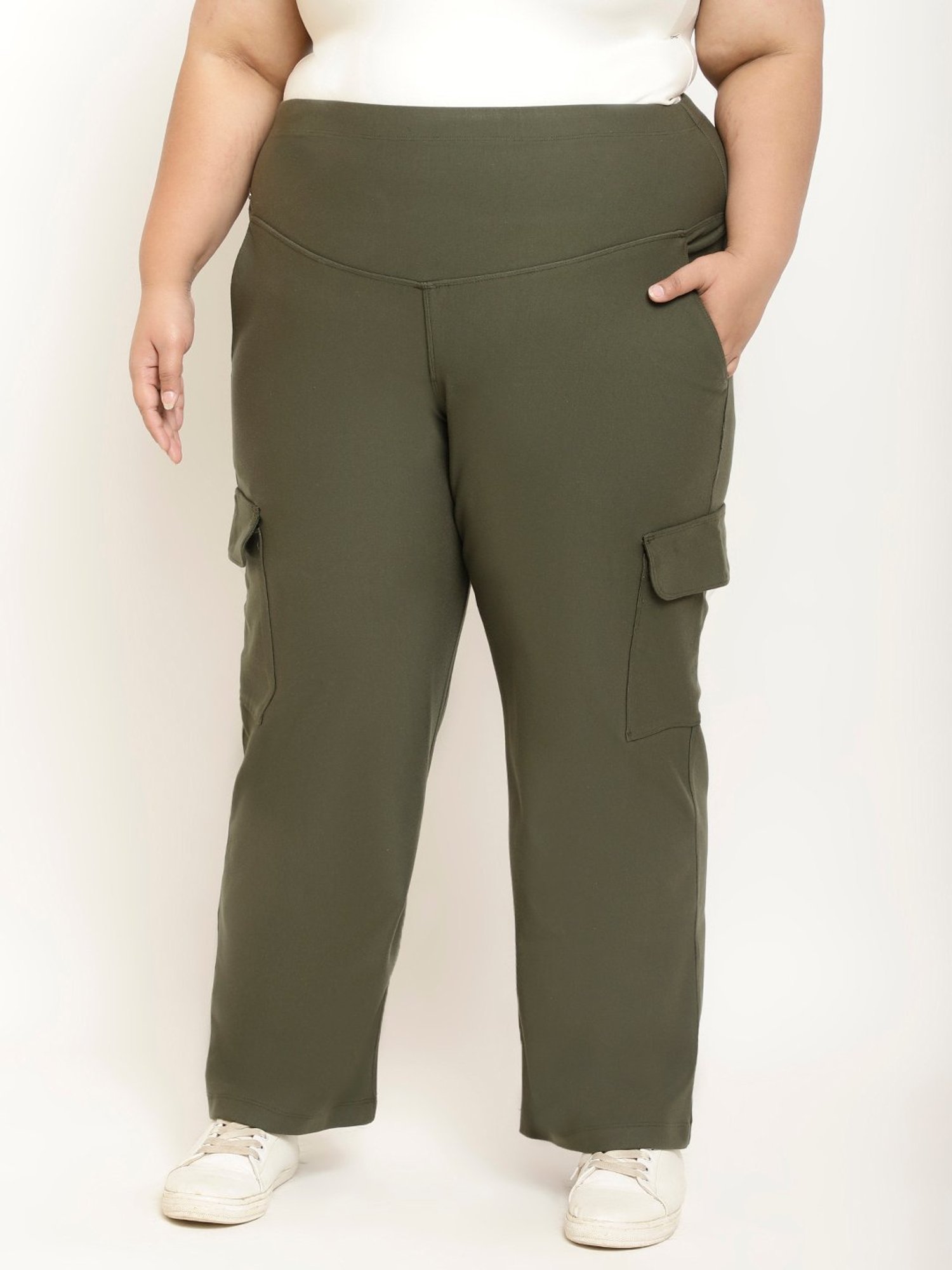 Amydus Olive Regular Fit High Rise Cargo Pants