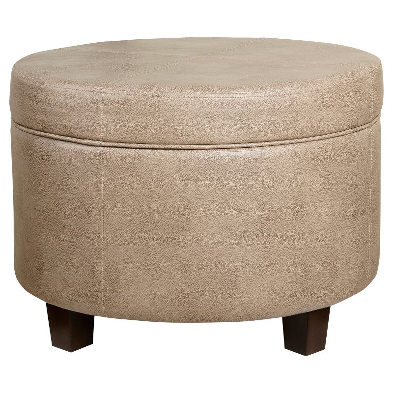 Round Faux Leather Ottoman Taupe - HomePop