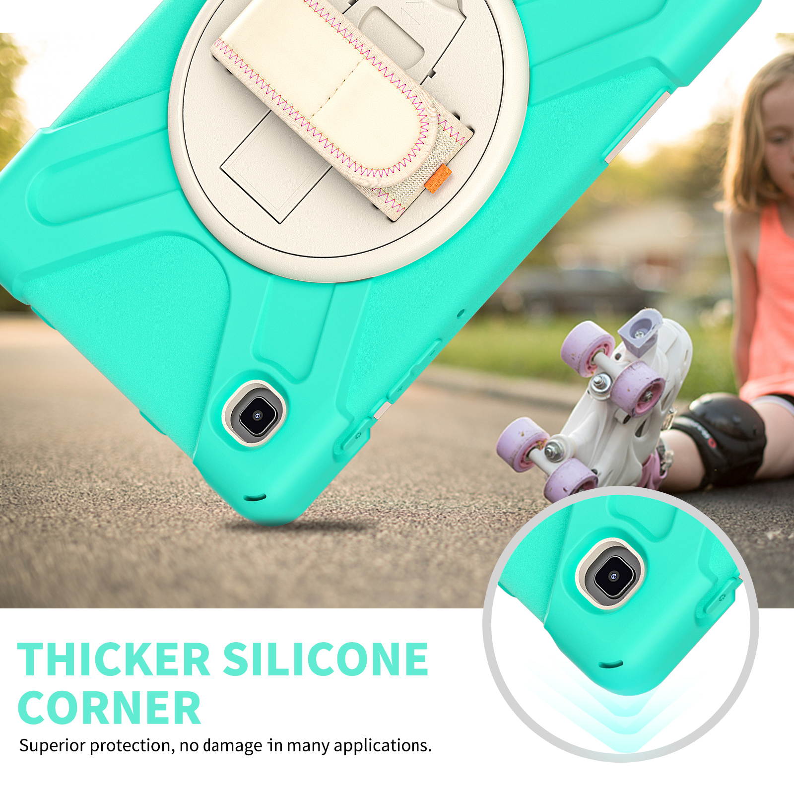 Galaxy Tab A7 Lite Case, Heavy Duty Rugged Shockproof Case with Adjustable Hand Strap, Carrying Shoulder Strap, Rotating Kickstand for Samsung galaxy Tab A7 Lite 8.7 inch 2021 Model SM-T220 SM-T225