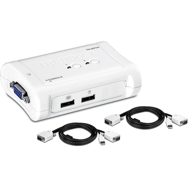 2Port USB KVM Switch and Cable Kit Device Monitoring AutoScan Audible Feedback USB 11 Windows Linux TK207K