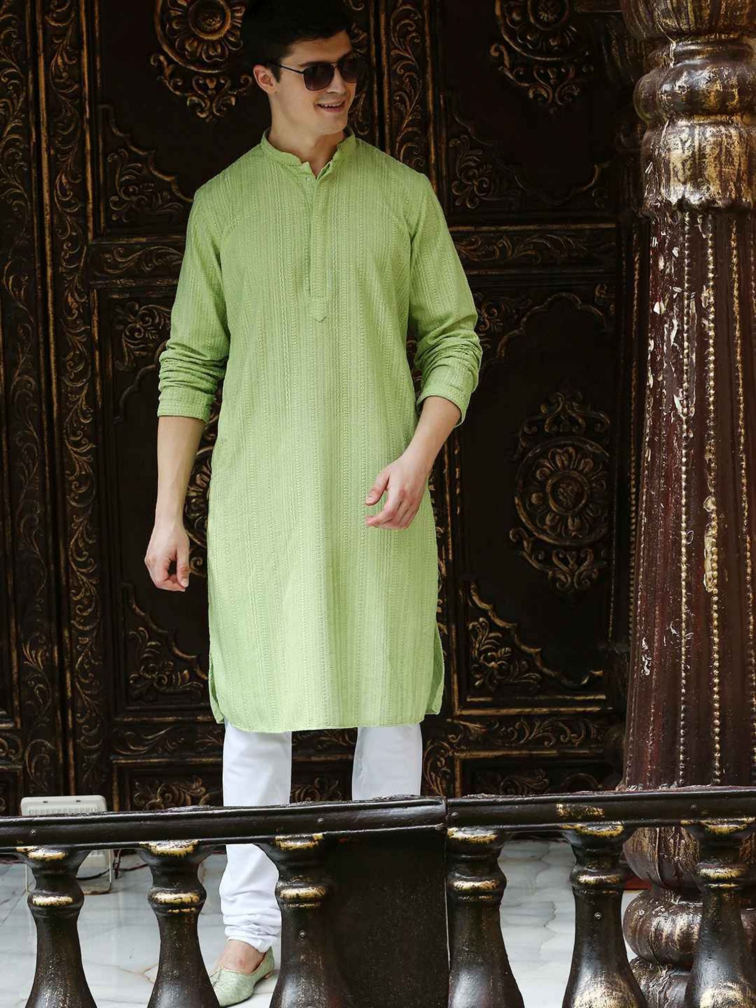 Sanwara Light Green Cotton Regular Fit Chikankari Kurta Bottom Set