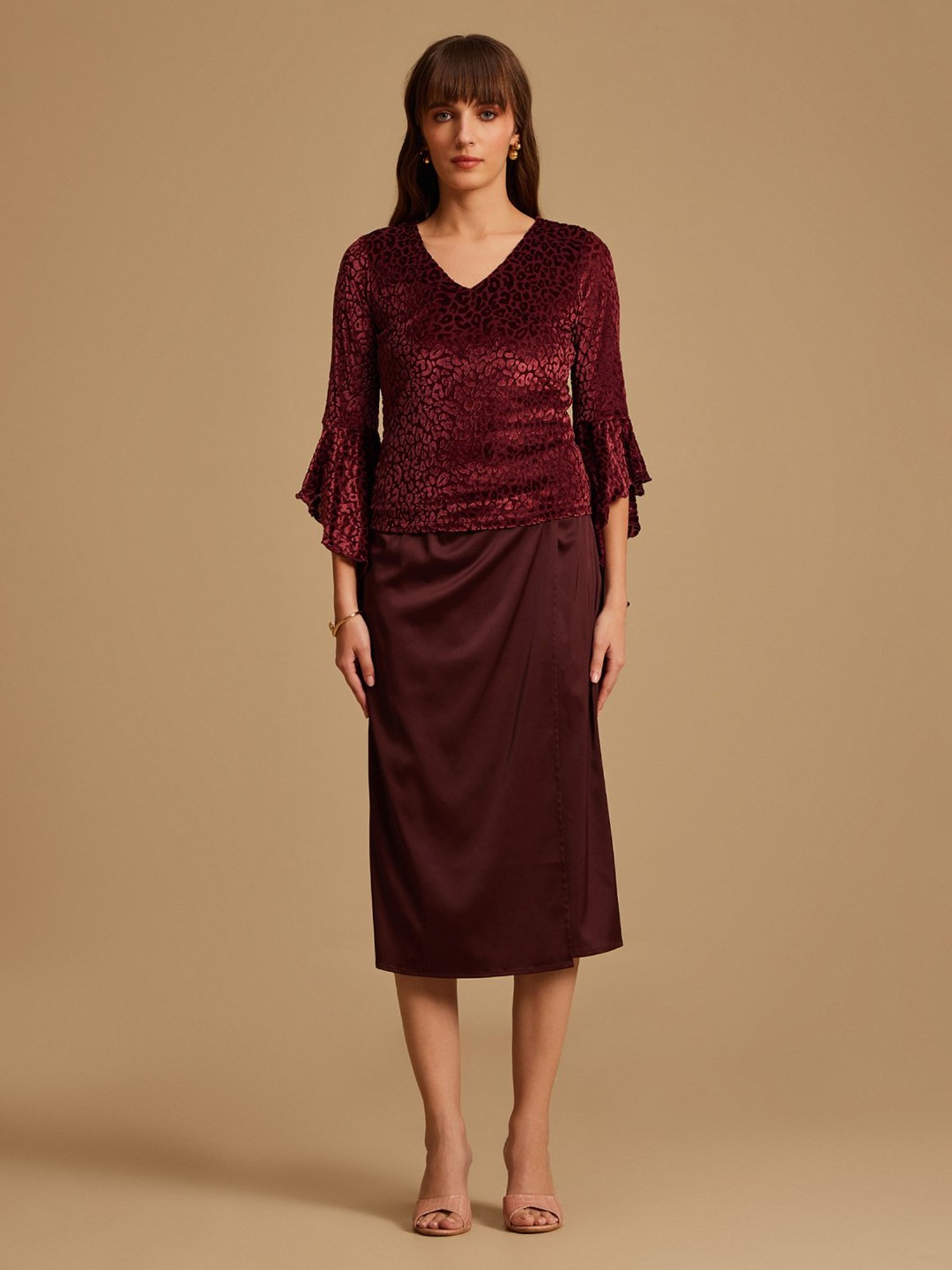 Kazo Maroon Animal Print Top