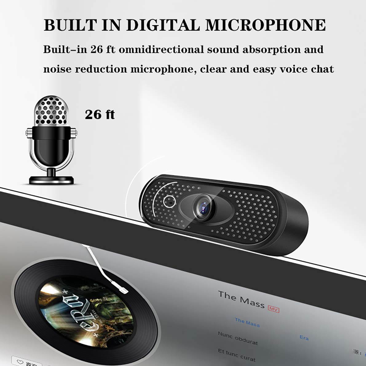 1080P USB Webcam with Mic PC Camera, 110-Degree View Angle Web Computer Camera for Video Calling & Recording Video Conference/Online Teaching/Business Meeting