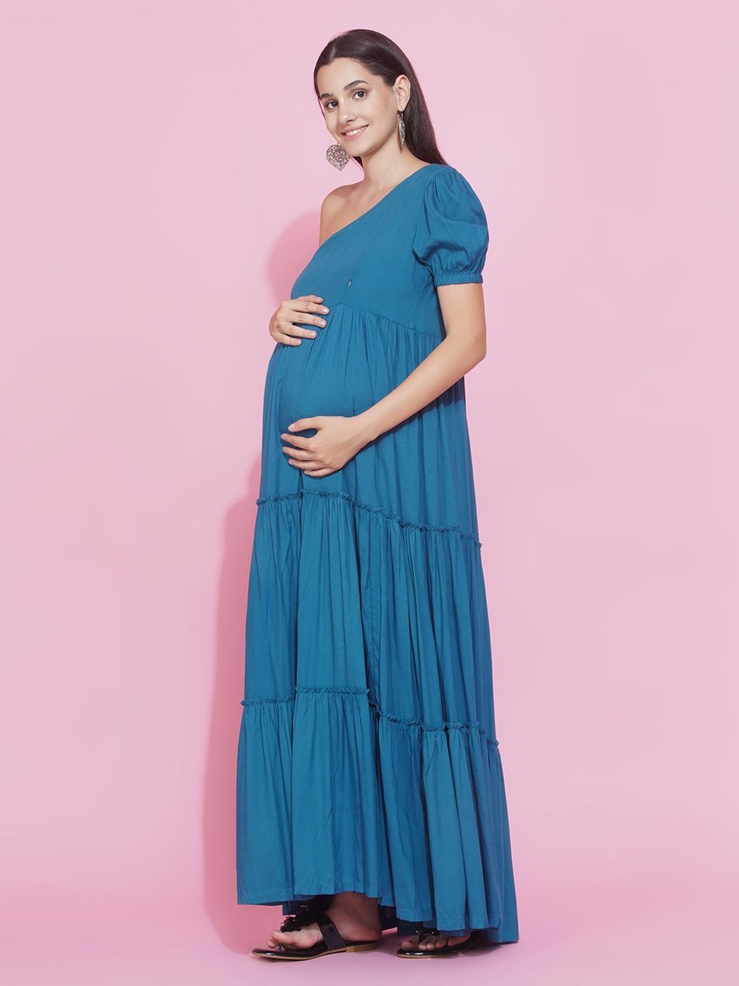 Mine4Nine Teal Blue Maxi Maternity Baby Shower Dress