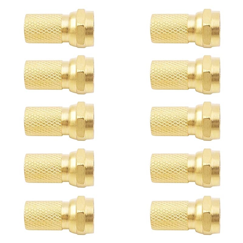 10 Pack Gold Plated RG6 Compression Connectors 75 Ohm Screw F Type Coax Coaxial Adapter Plug Fitting for Digital Audio Video TV Satellite Antenna Cable Cord