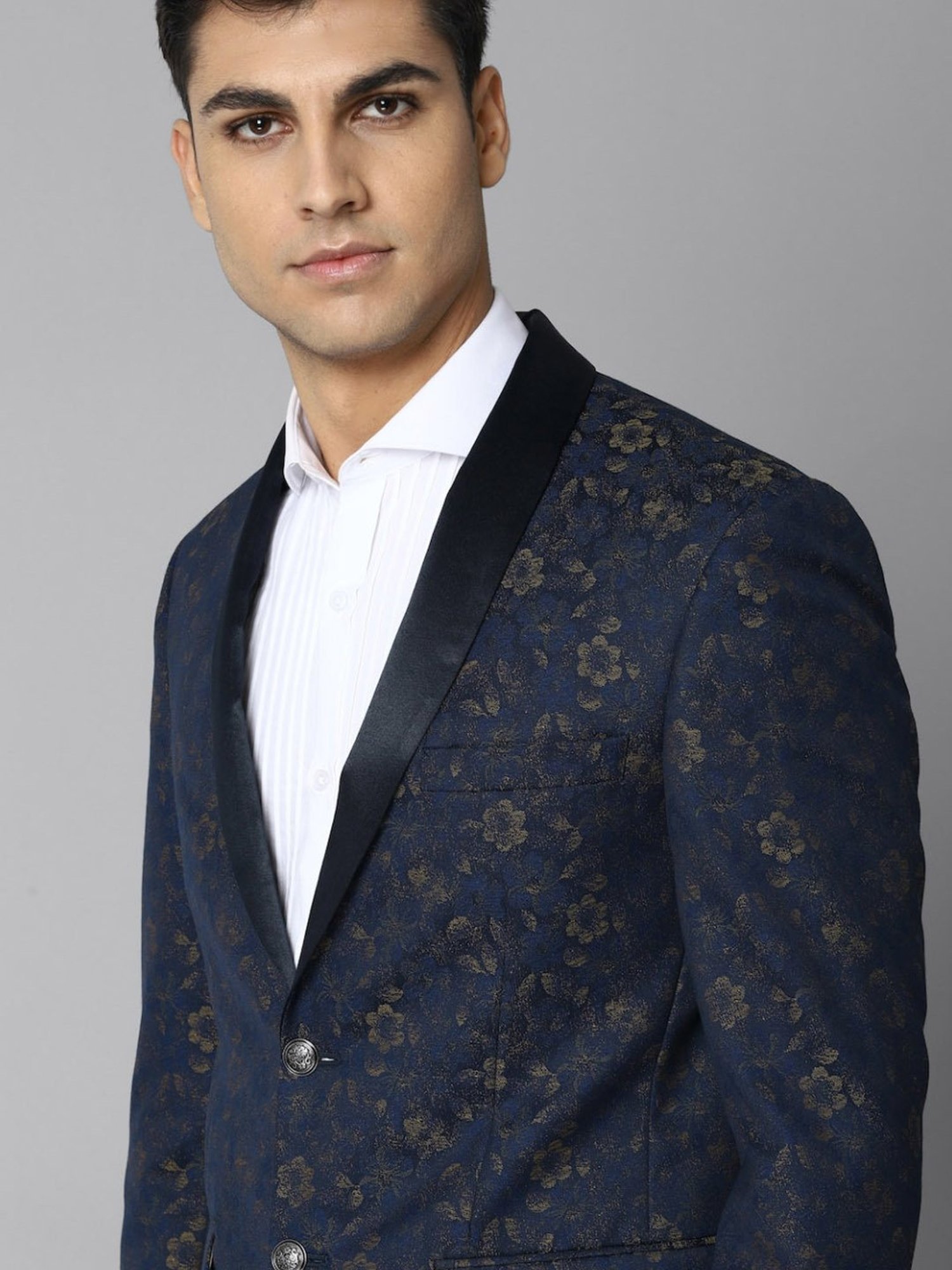 Allen Solly Navy Slim Fit Printed Two Piece Suit