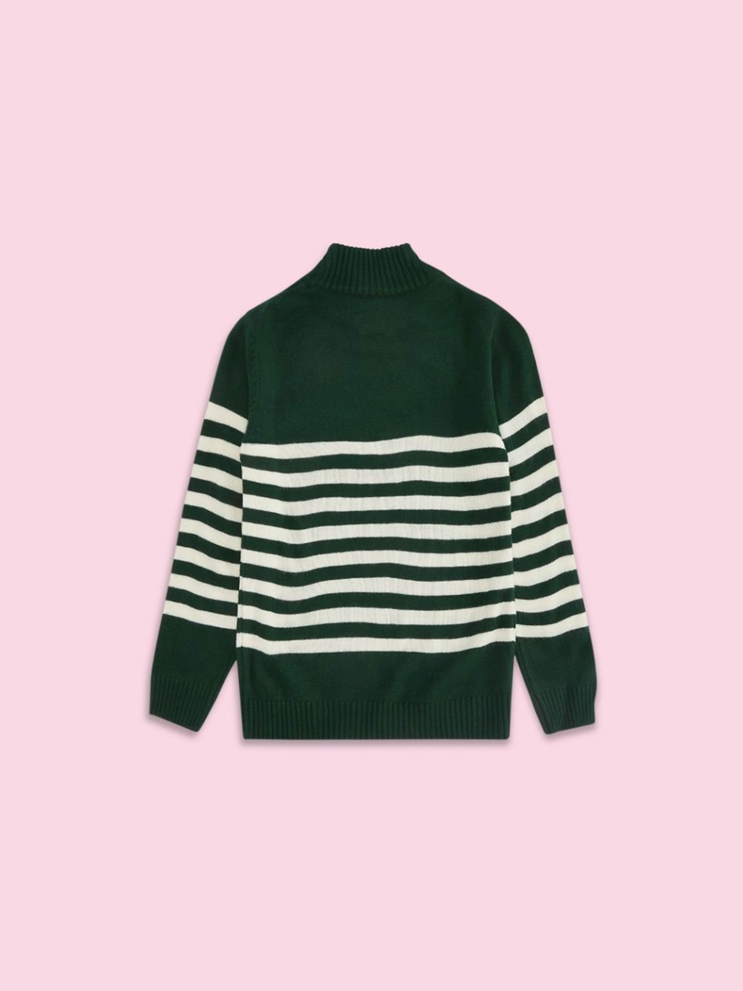 Pantaloons Junior Olive & White Striped Full Sleeves Sweater