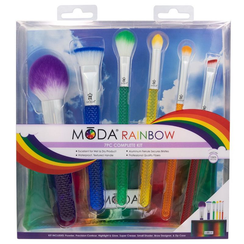 MODA Brush Rainbow 7pc Complete Makeup Brush Set with Rainbow Zip Case