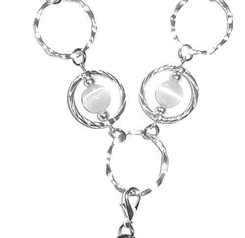 Hidden Hollow Circle Women's Fashion Lanyard Necklace, 34" ID Badge Holder (White Magnetic Breakaway)