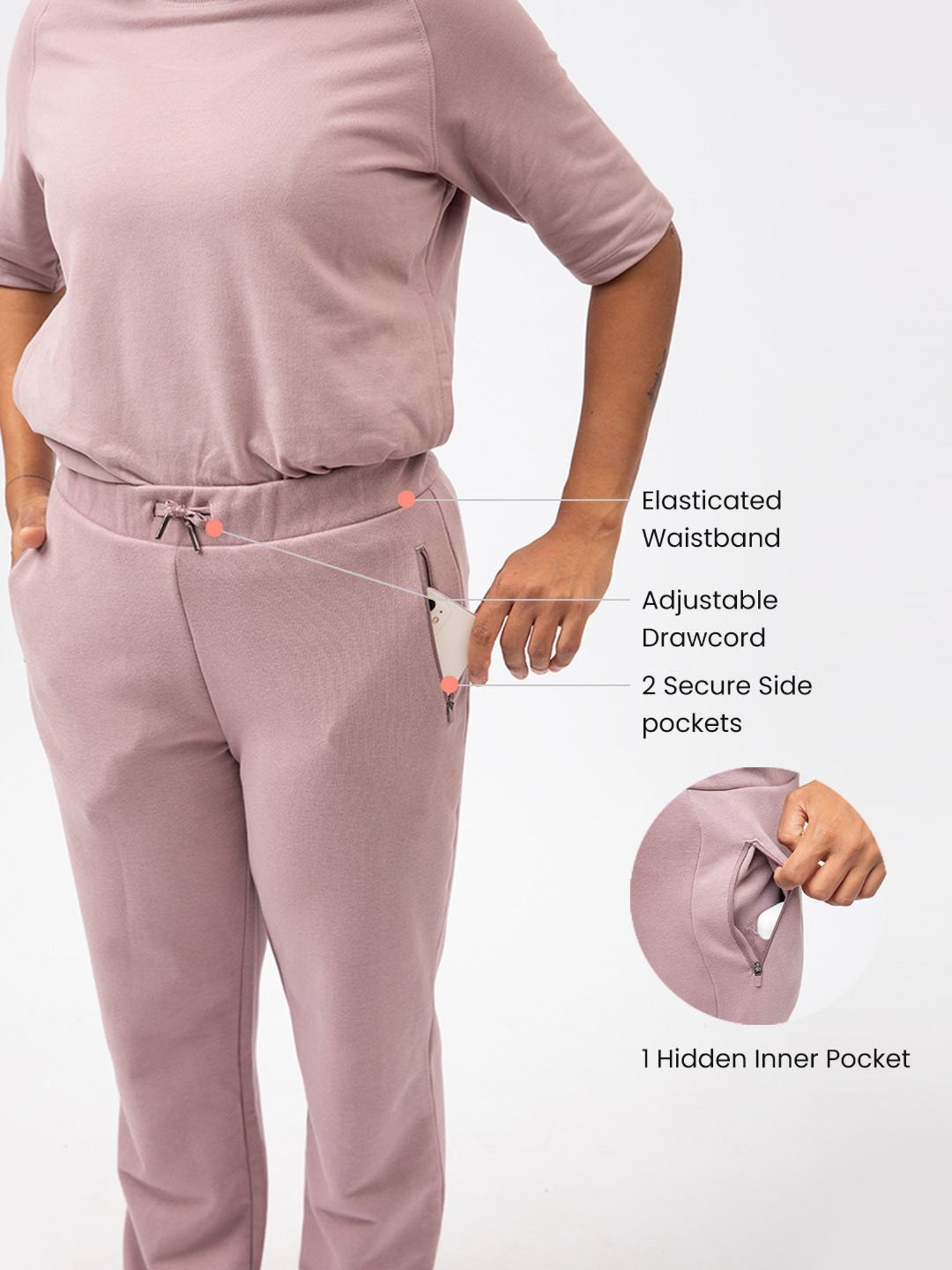 BlissClub Women Lavender Everyday Cozy Straight Joggers With 2 Zippered Side Pockets