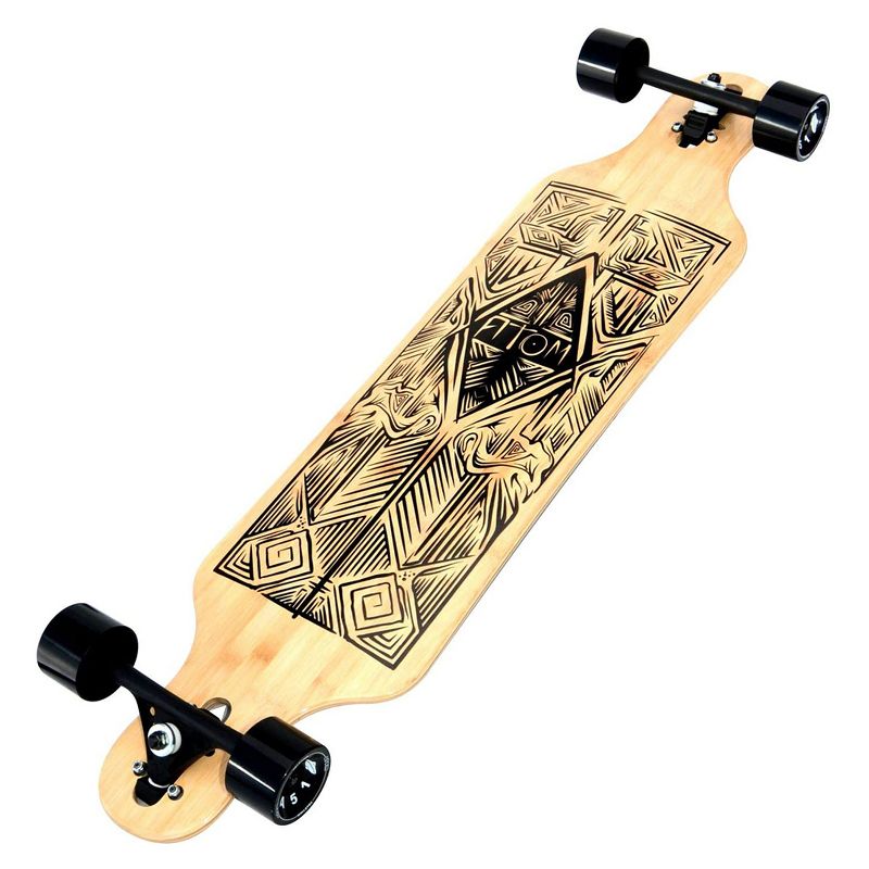 Atom Drop Through Bamboo Tiki & Maple Hybrid Deck Longboard Cruiser with Board, Bearings, and Wheels for Freeride Skateboard Carving Cruising, 40 Inch