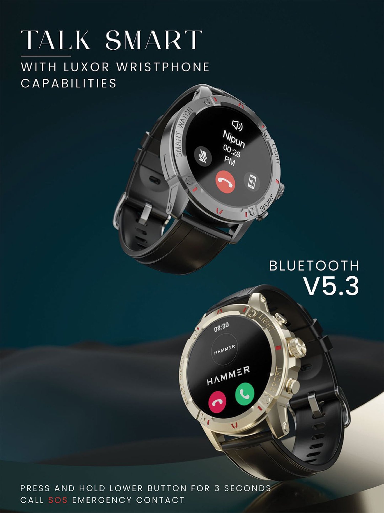 Hammer Luxor 1.45 inch AMOLED Display Round Dial Rugged Smartwatch with Bluetooth Calling (Gold)