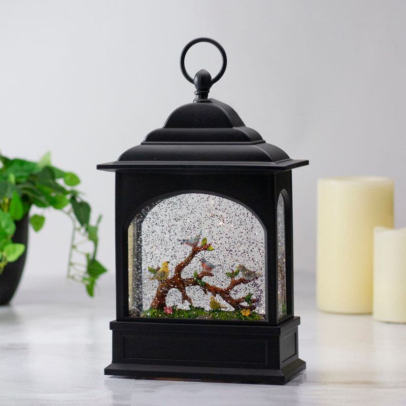 Raz Imports 12.5" Brown Birds on a Branch Lighted Glittering Snow Dome Lantern