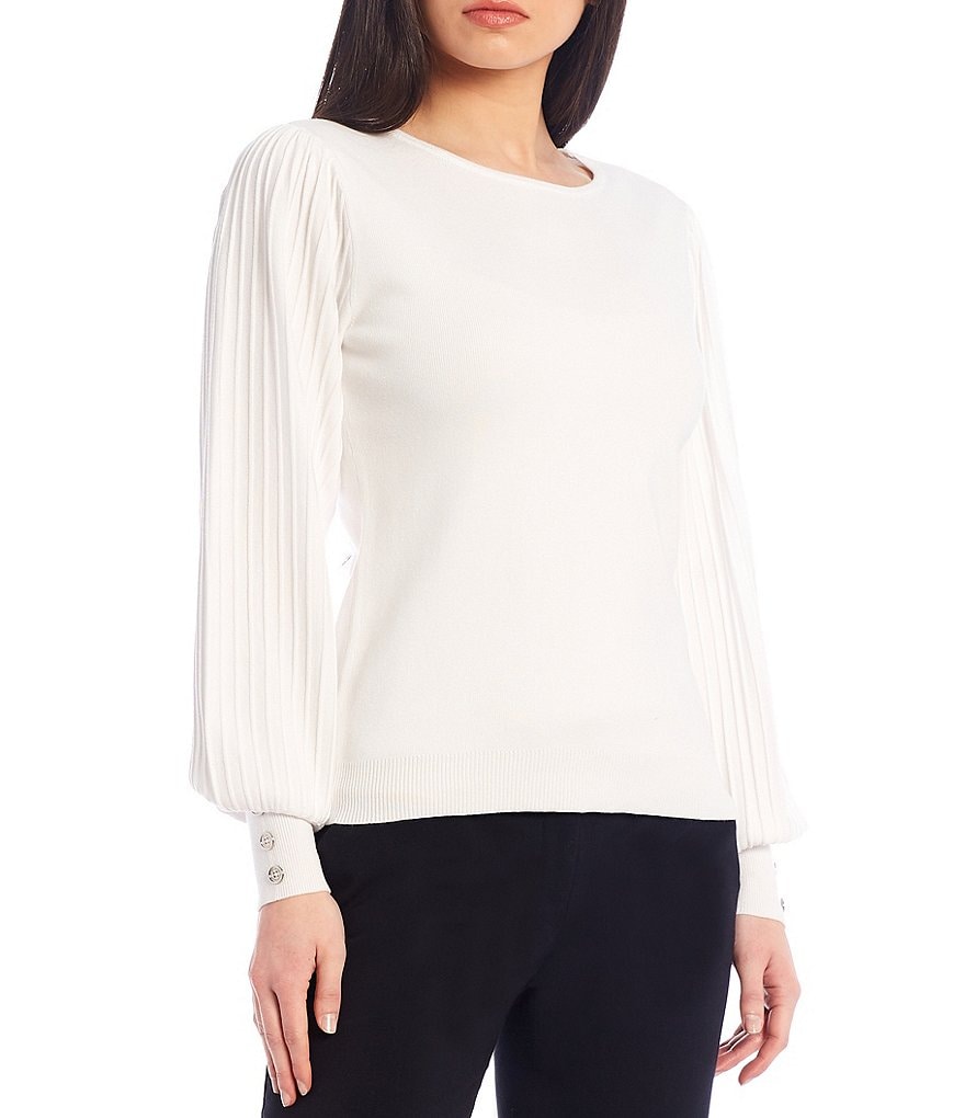 Alex Marie Rosa 3/4 Sleeve Button Front Round Neck Cardigan