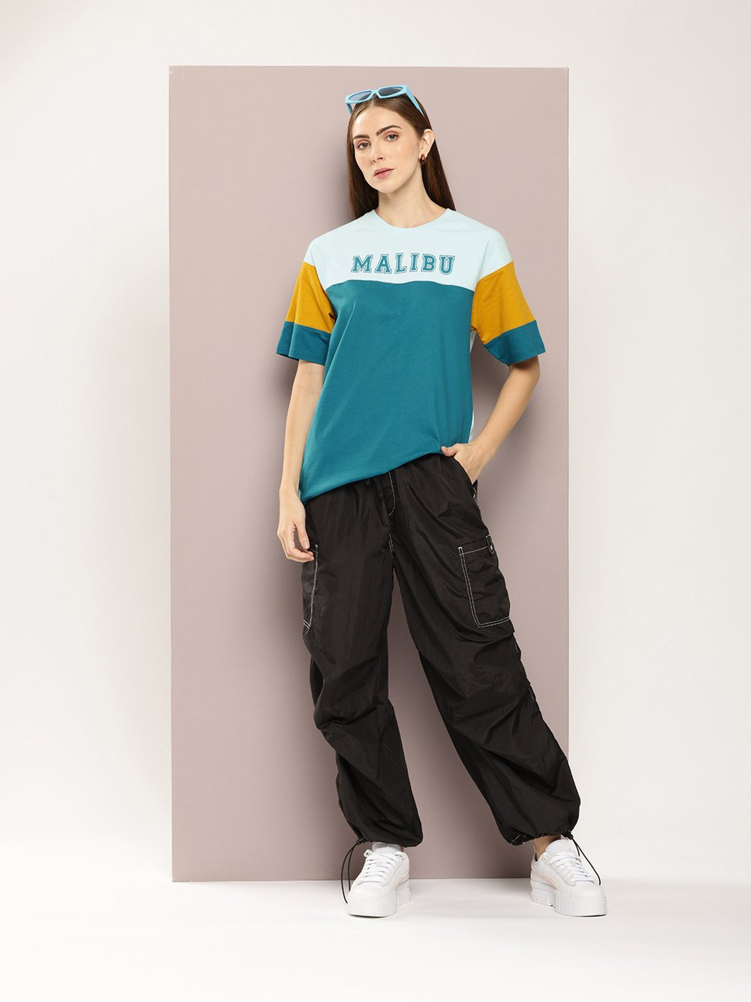 Dillinger Blue Cotton Graphic Print Oversized T-Shirt