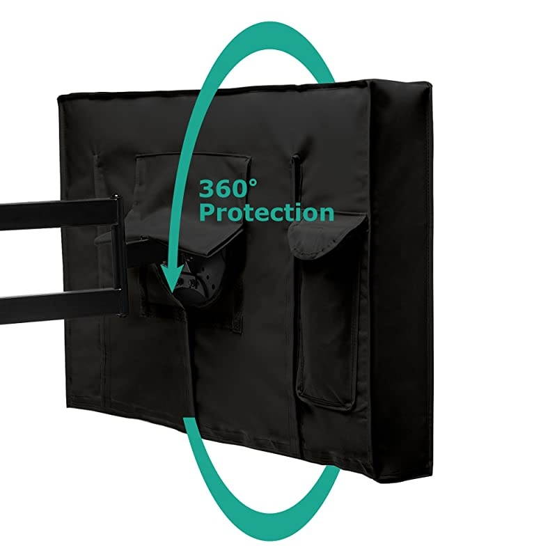 Outdoor TV Cover 43quot Television Protector Weatherproof DustProof HeavyDuty Polyester Fits Most TV Mounts and Stands Builtin Remote Pocket Black
