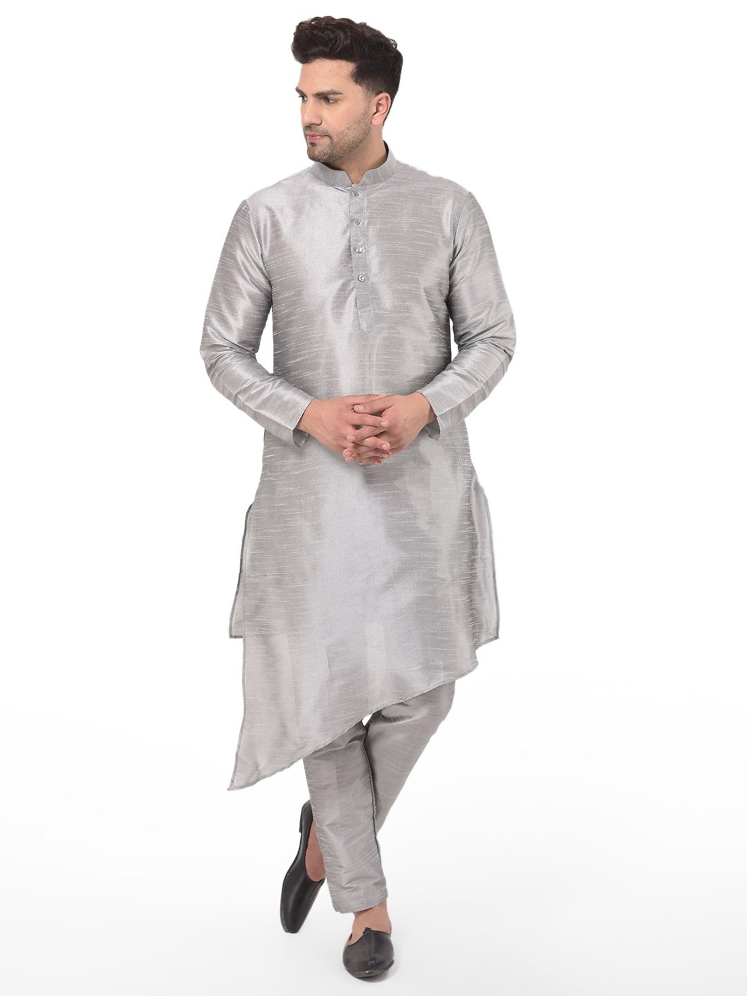 SG RAJASAHAB Grey & Black Regular Fit Kurta Set