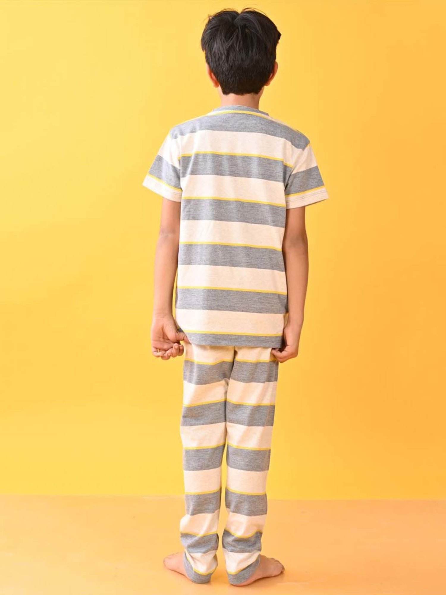 Anthrilo Kids Grey Cotton Striped T-Shirt & Trouser