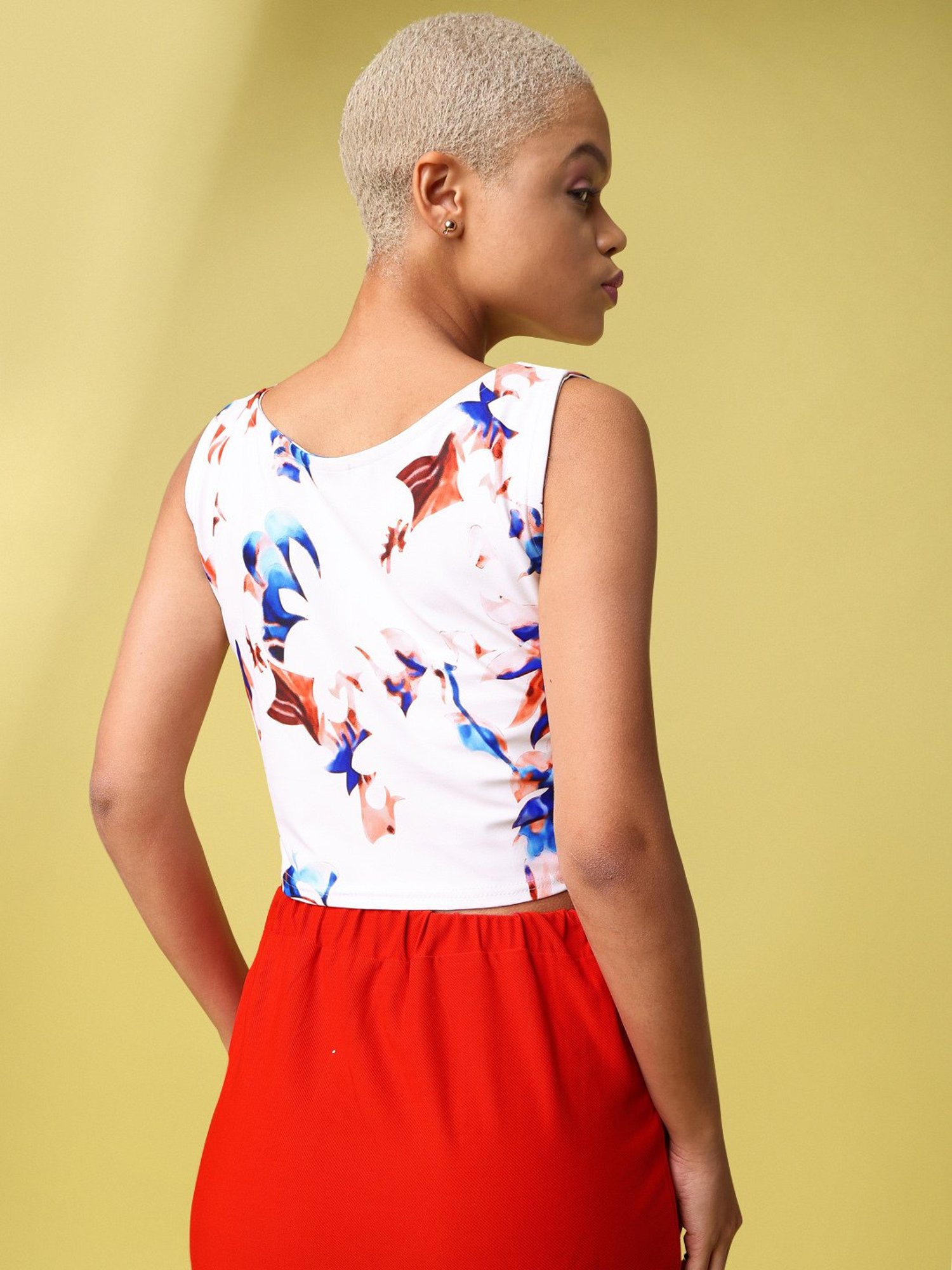 PURVAJA Off White Printed Crop Top