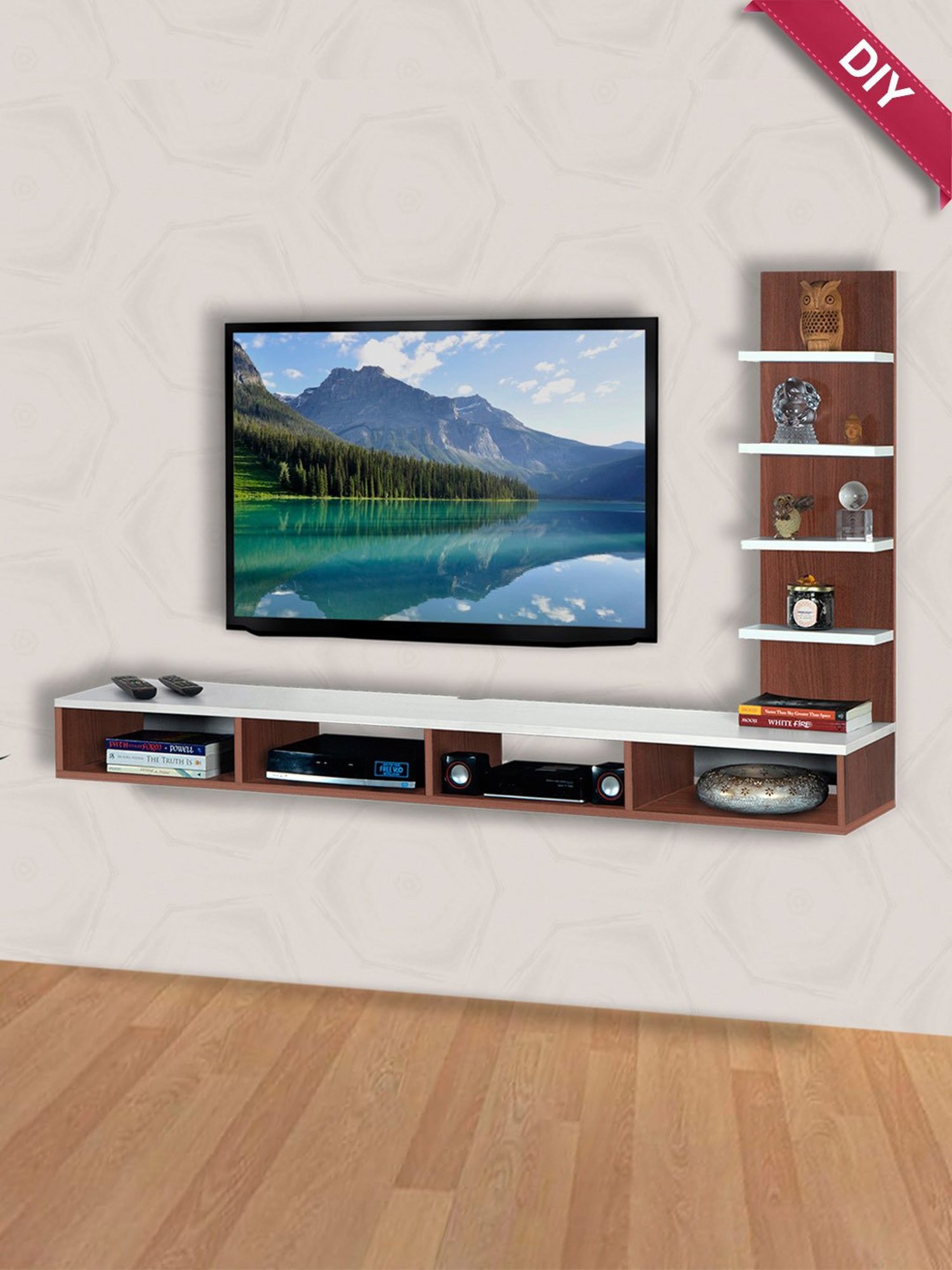 Delite Kom Luke Acacia Dark & White Engineered Wood TV Entertainment Unit