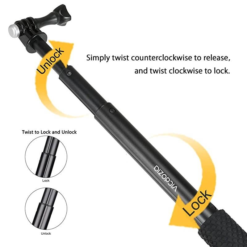 Extension Selfie Stick, Portable Hand Grip Waterproof Handheld Monopod Adjustable Pole Compatible with GoPro Hero(2018) Hero 8 7 6 5 4 AKASO SJCAM DJI OSMO Action and More Sports Cameras