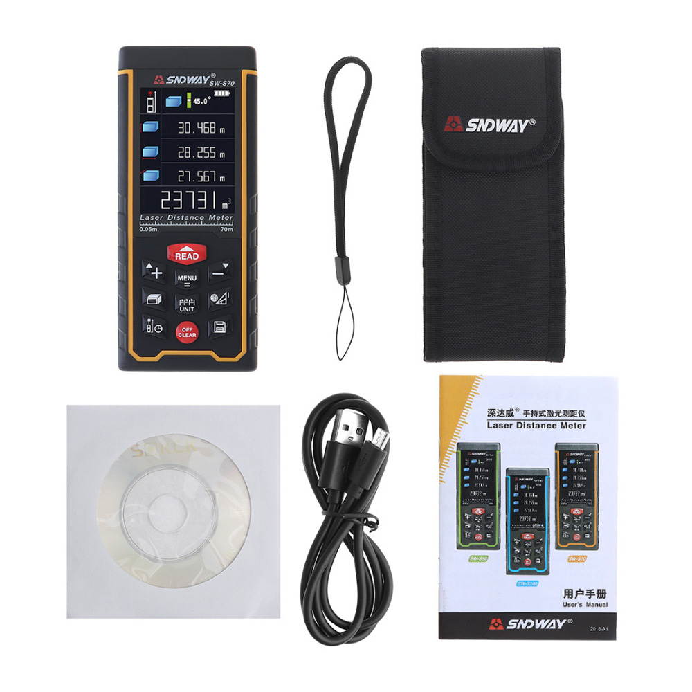 Sndway SW-S100 Laser Distance Meter 100m 328ft Digital Distance Meter 100m Laser Rangefinder Area Volume Diastimeter S100