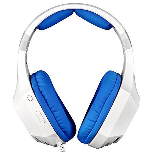 GW SADES AW80 Wired USB Stereo Over Ear Gaming Headset headphones with Mic, Bass Vibration, Volume Control for PC/Laptop (White/Blue)