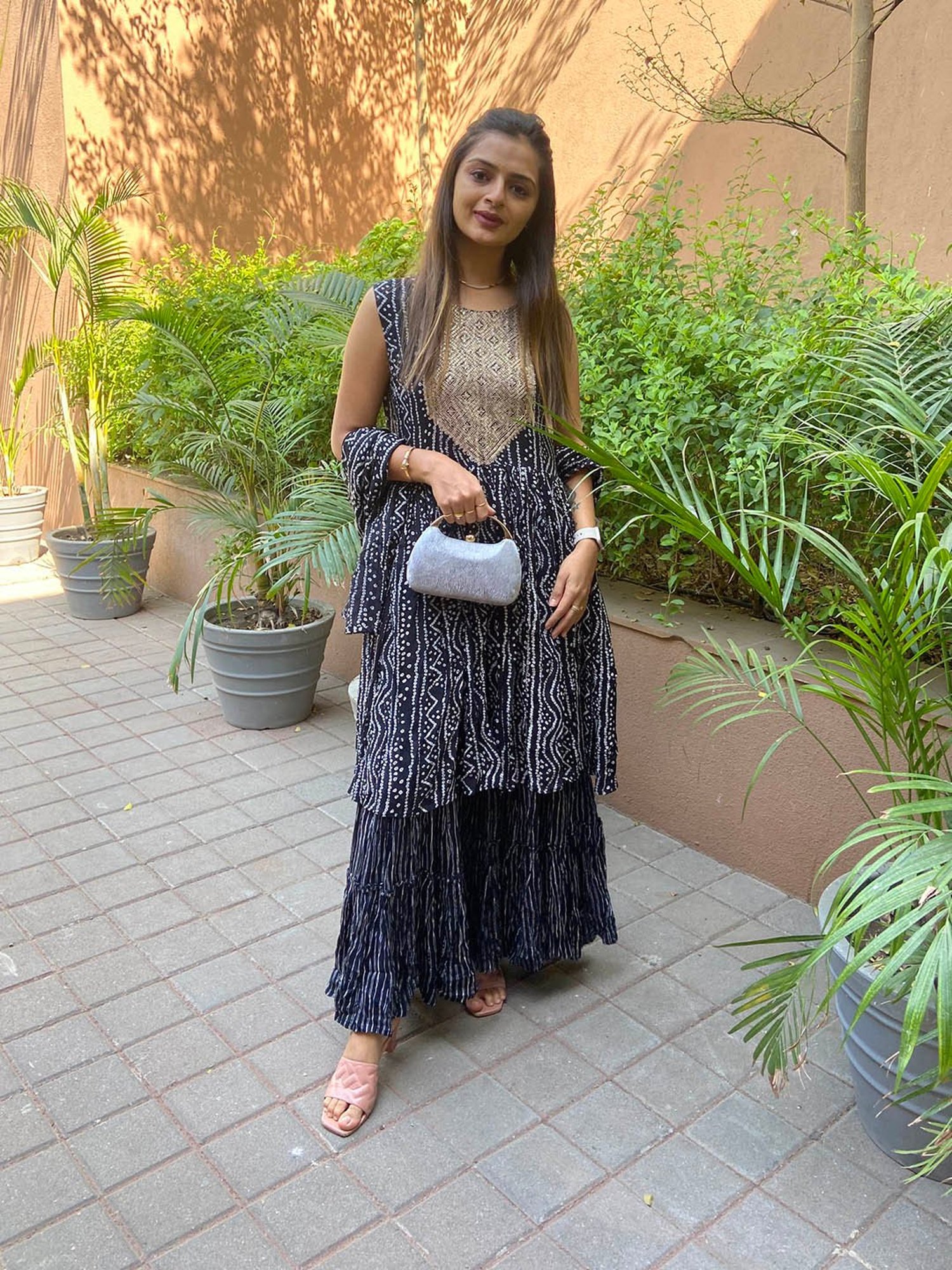 URBAN MYSTIC Black Rayon Embroidered Kurta & Sharara Set