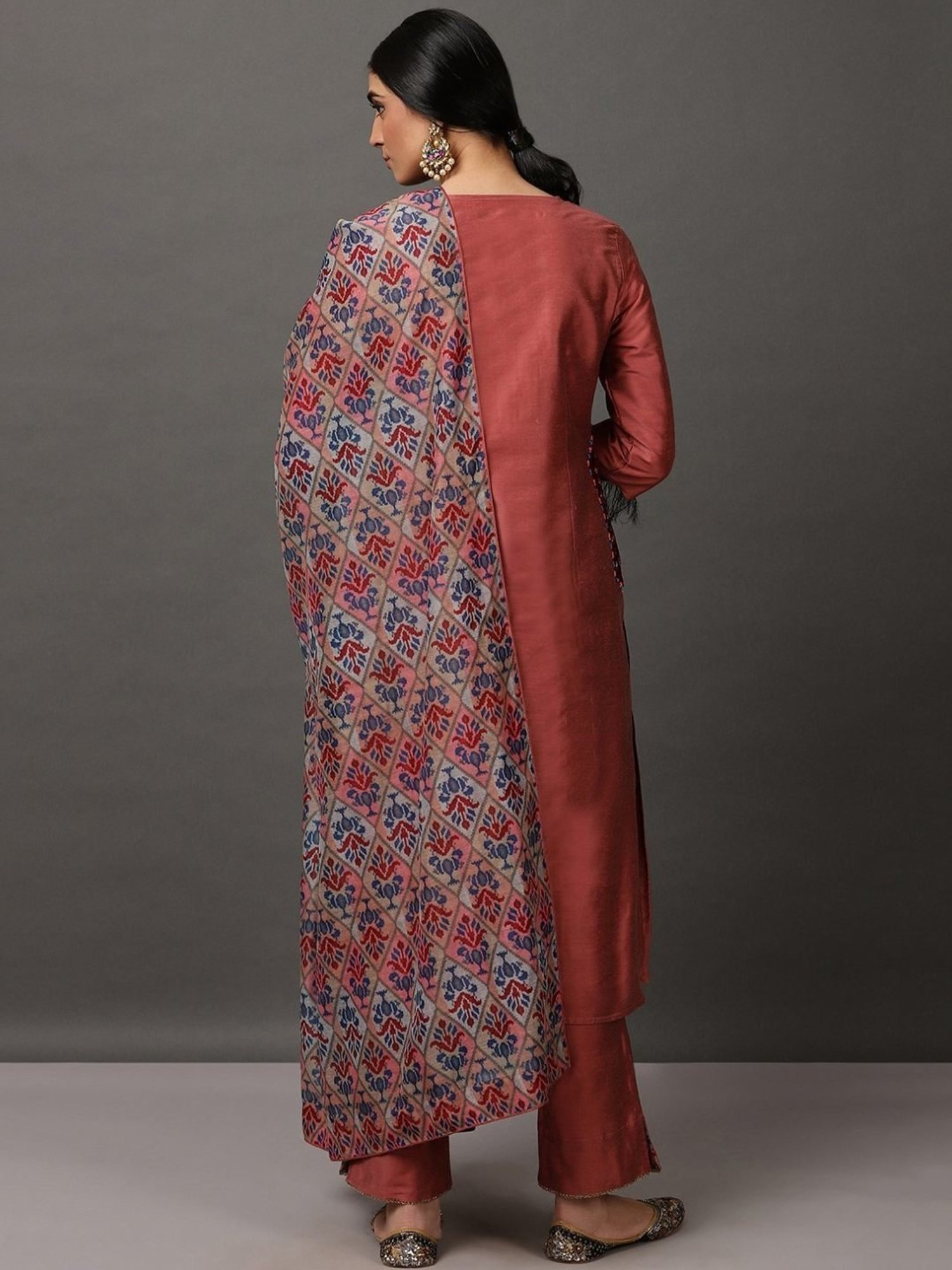 Nuhh Pink Melange Kurta & Pant Set with Dupatta