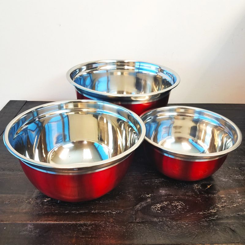 Oster Rosamond 3 Piece Stainless Steel Round Mixing Bowls in Red