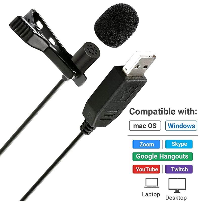 M1 USB Lavalier Lapel Clip-on Omnidirectional Microphone for Laptop, PC and Mac, Perfect Podcasting, Gaming, Streaming and Desktop Mic (20-Foot Cord)