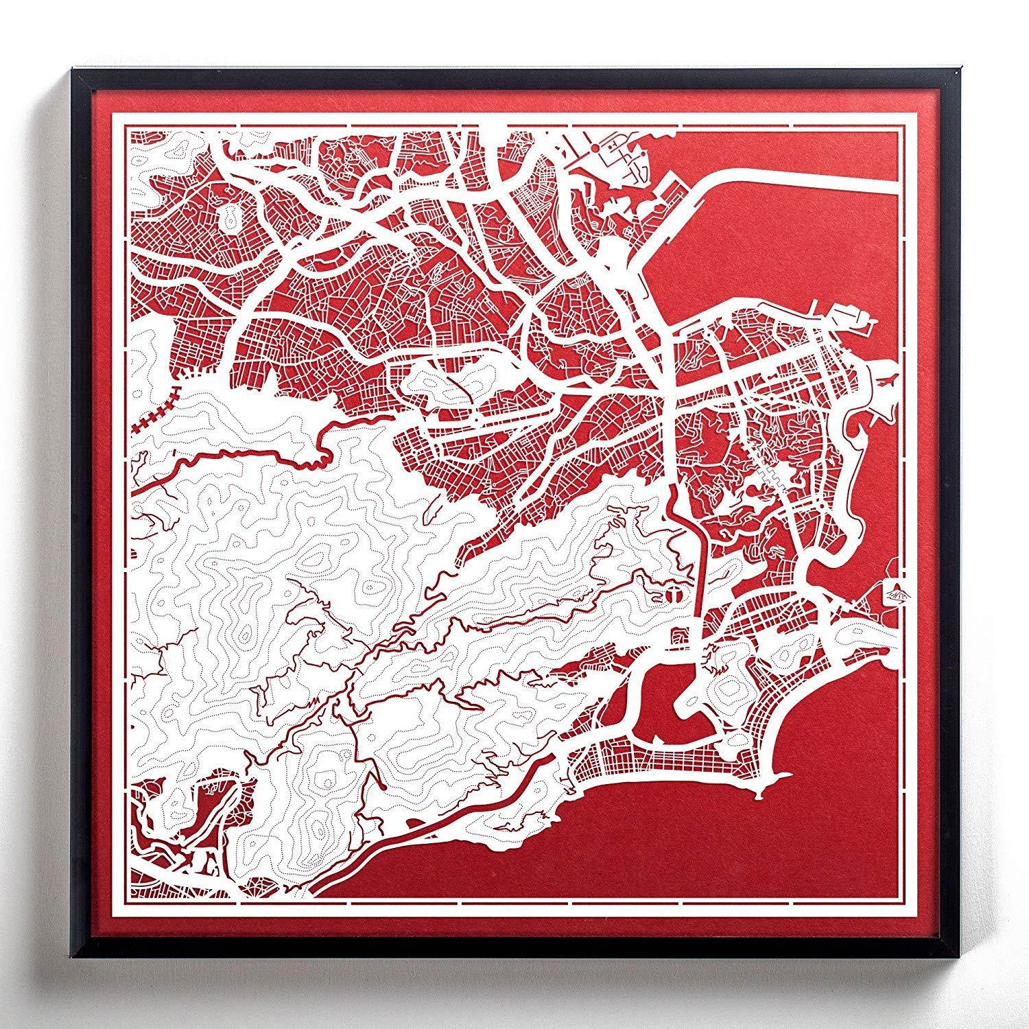 Rio de Janeiro Paper Cut Map by O3 Design Studio White 12&times;12 inches Paper Art