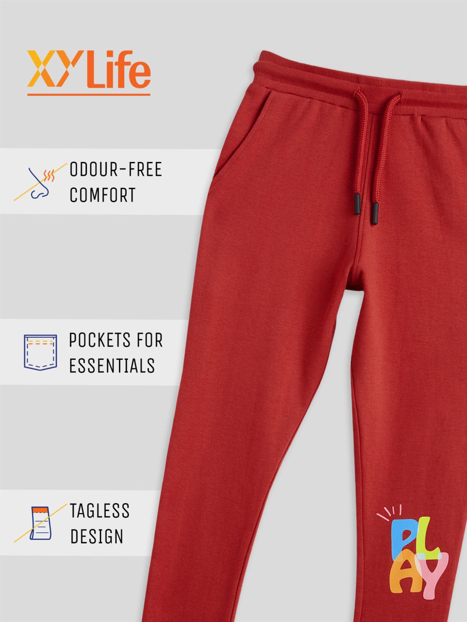 XY Life Kids Multicolor Cotton Relaxed Fit Joggers (Pack of 3)