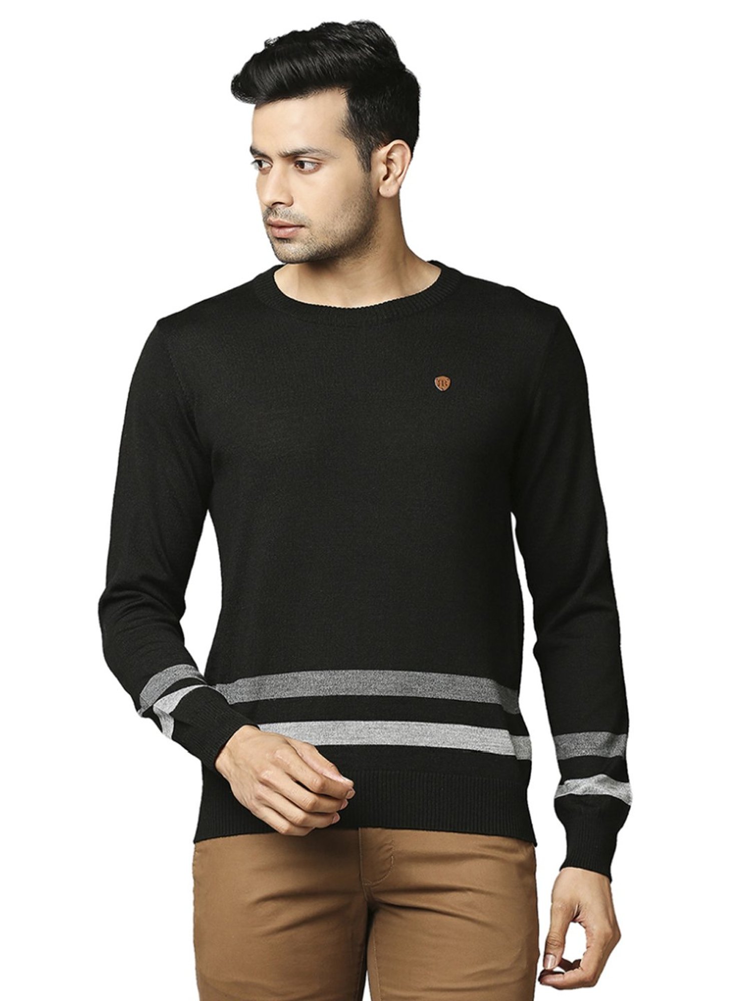 Raymond Black  Regular Fit Striped Sweaters