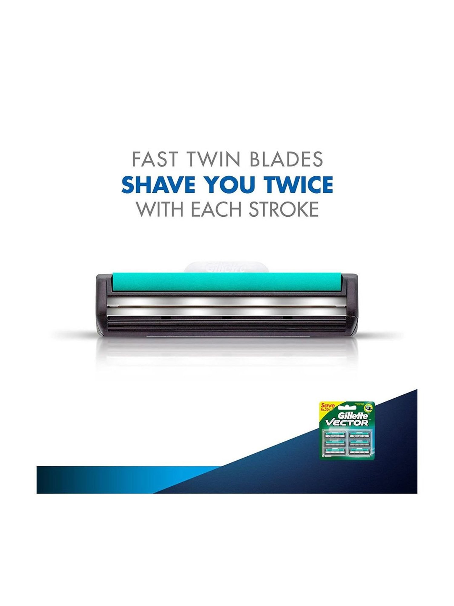 Gillette Vector Plus Manual Shaving Razor Blade Cartridges - Pack of 6