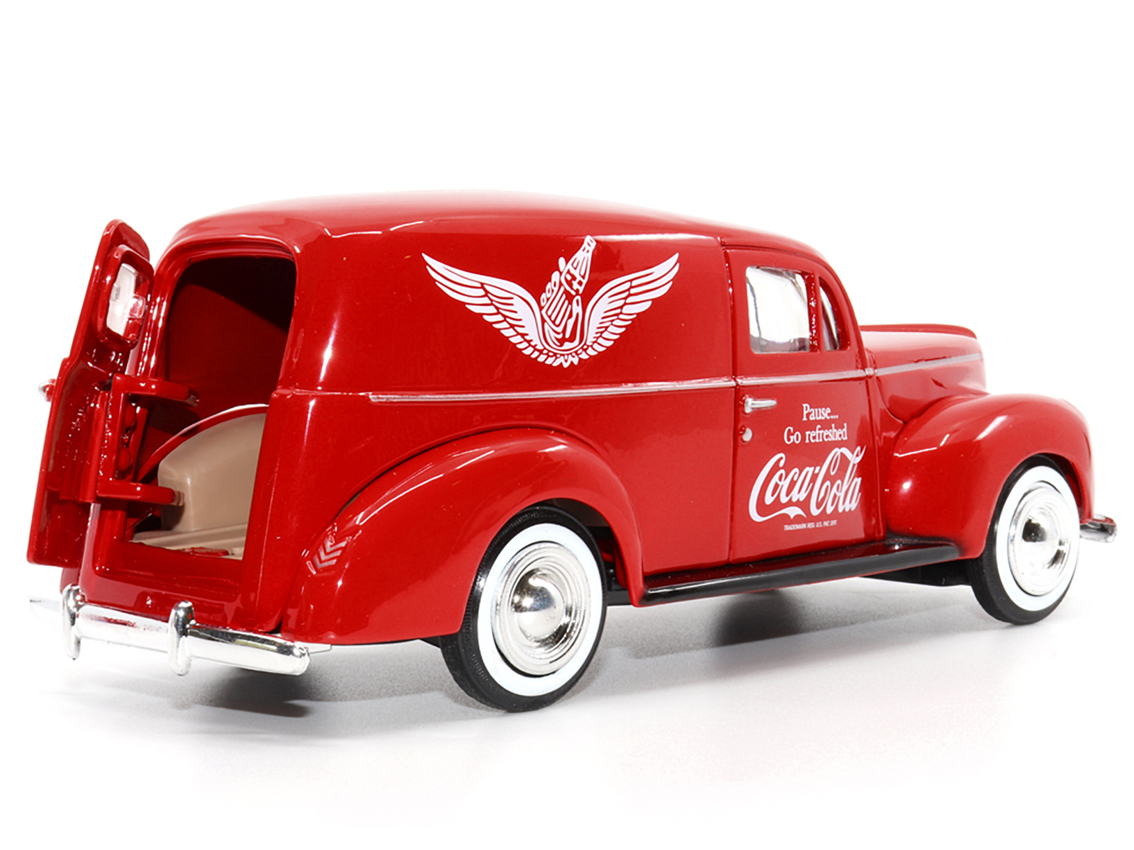 1940 Ford Sedan Cargo Van Red "Pause... Go Refreshed Coca-Cola" with Vending Machine Accessory 1/24 Diecast Model Car by Motor City Classics
