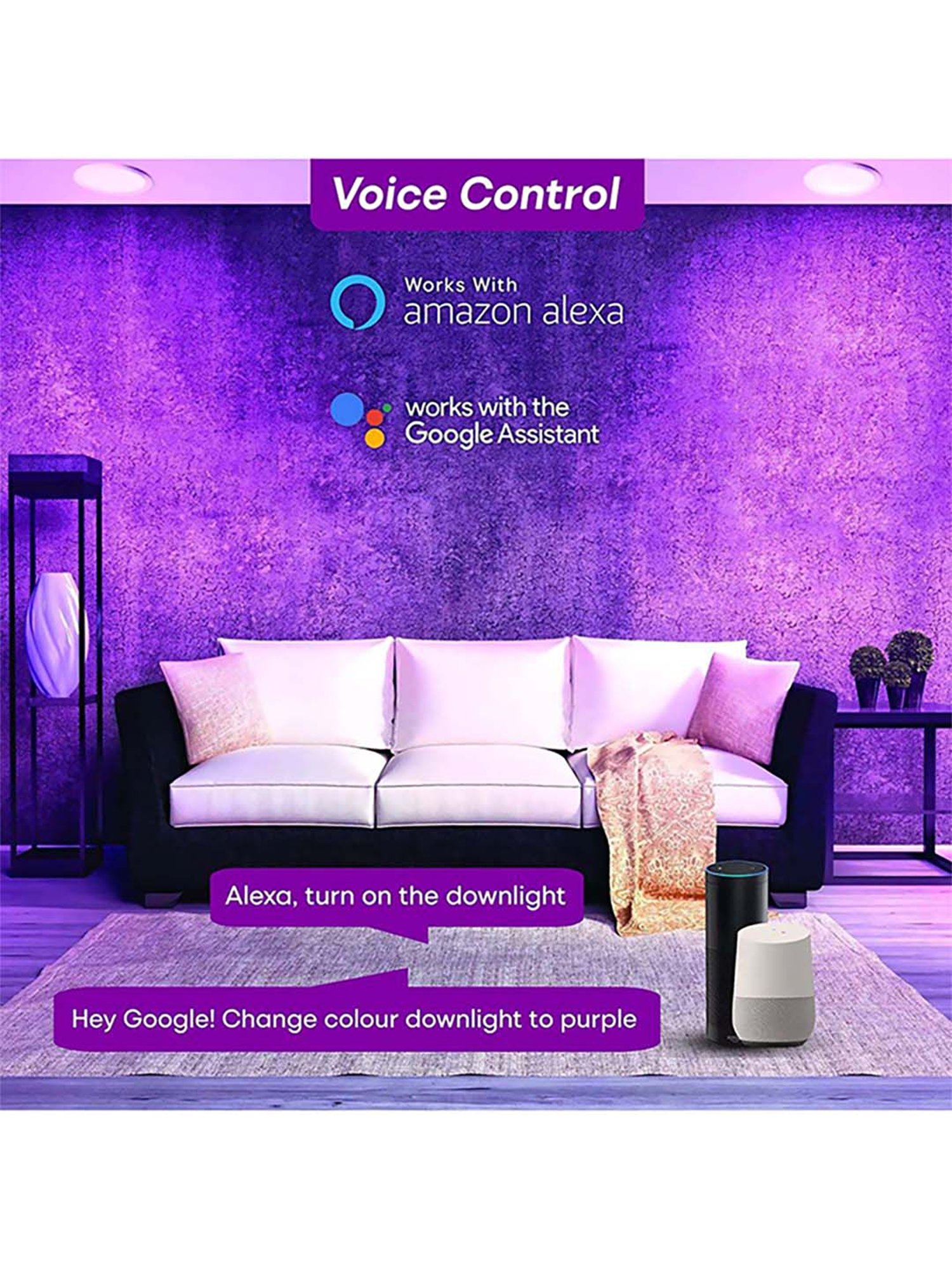 HomeMate 9W Smart Downlight Works with Google Assistant and Alexa (Multicolor)