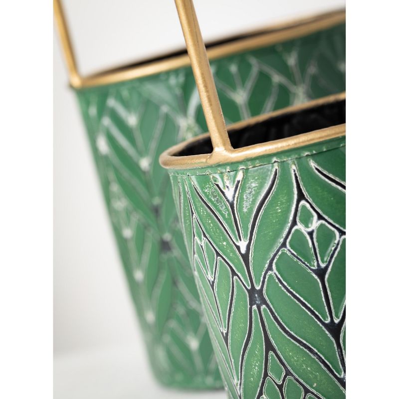 Sullivans Round Metal Container with Handle Set of 2, 15.25"H & 12.25"H Green