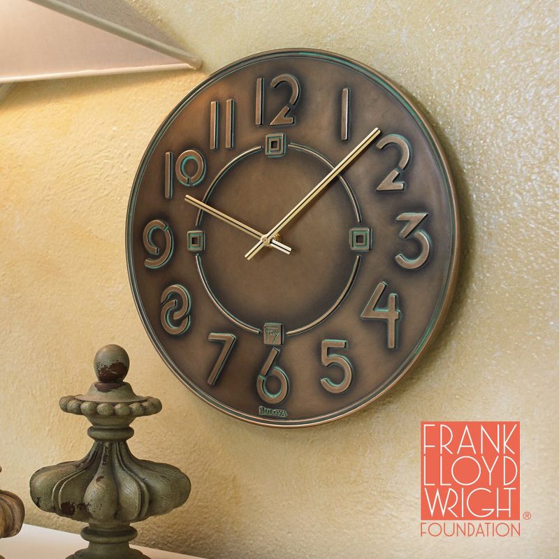 Bulova Clocks C3333 Frank Lloyd Wright Exhibition Round 12 Inch Diameter Hanging Wall Clock, Antique Bronze Finish
