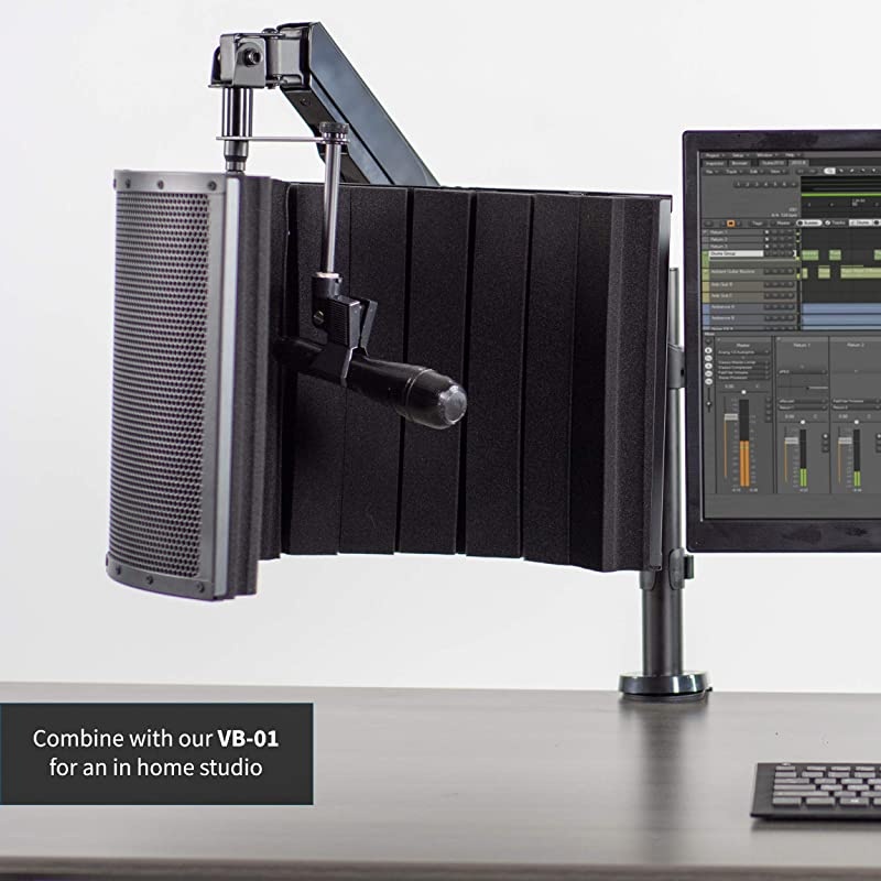 Black Height Adjustable Pneumatic Spring Microphone Counterbalance Arm Mount, Compact Mic Stand with Mounting Clamp STAND-MIC01