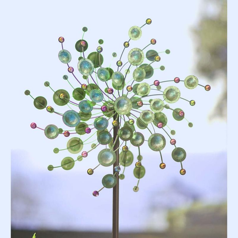 Wind & Weather Green Metal Wind Spinner with Colorful Crystals