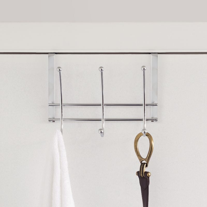 Home Basics Chrome Plated Steel Over the Door 3-Hook Hanging Rack