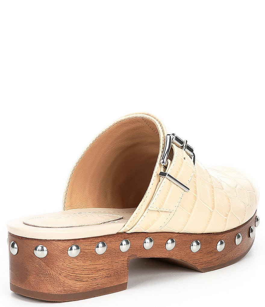 Schutz Smooshy Croco Print Leather Nailhead Buckled Strap Platform Mule Clogs