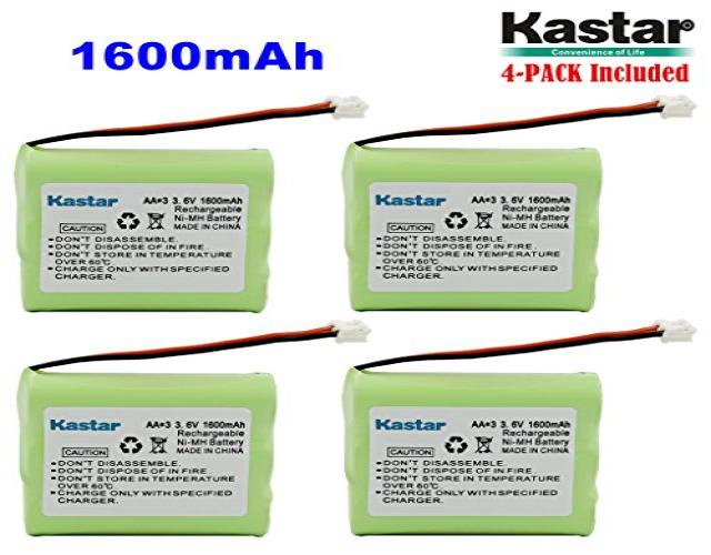 kastar 4-pack aax3 3.6v 1600mah eh ni-mh rechargeable battery for vtech, motorola, radio shack, sanyo series cordless phone (ch