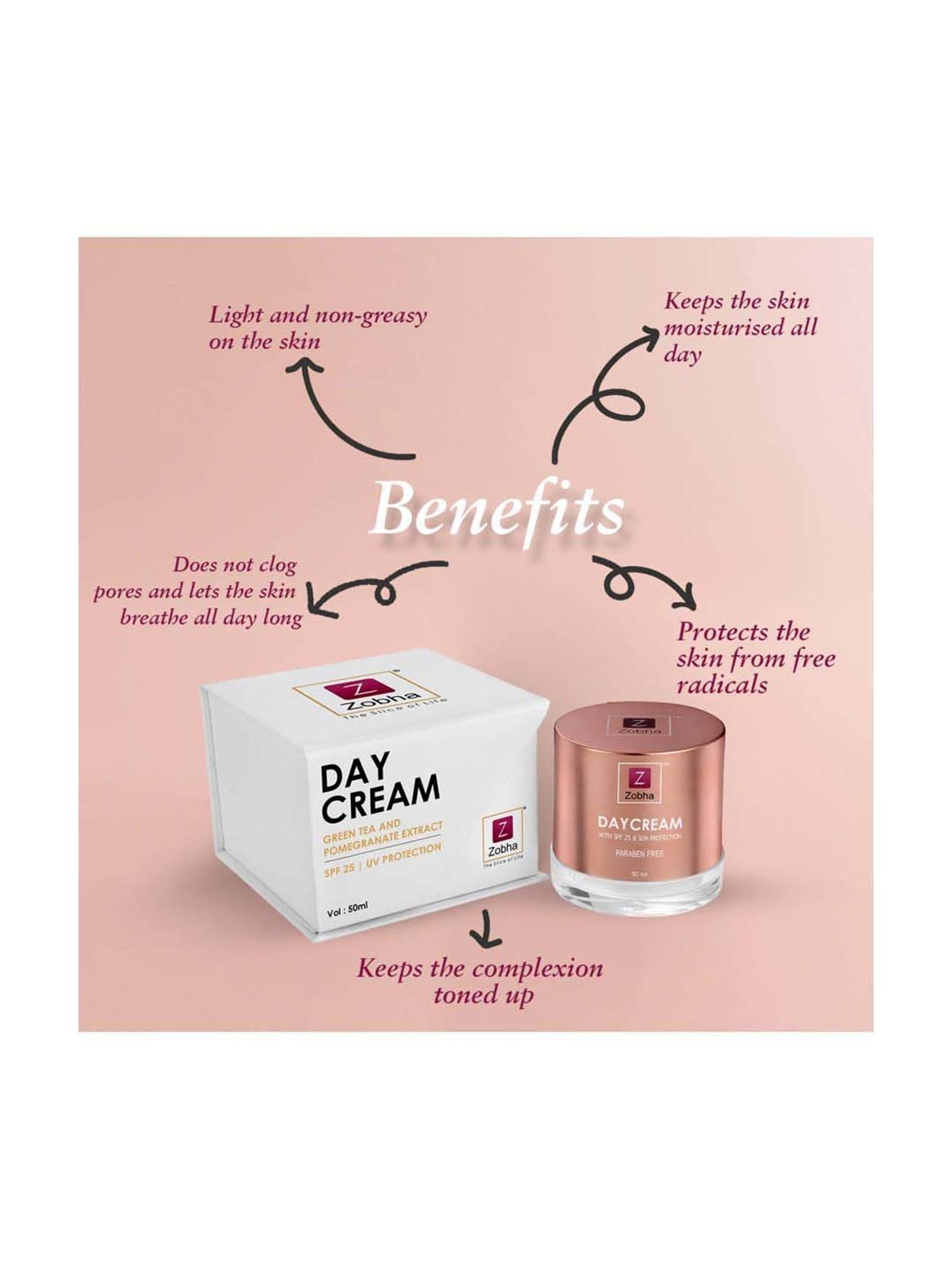 Zobha Day Cream with SPF 25 & Sun Protection - 50 gm