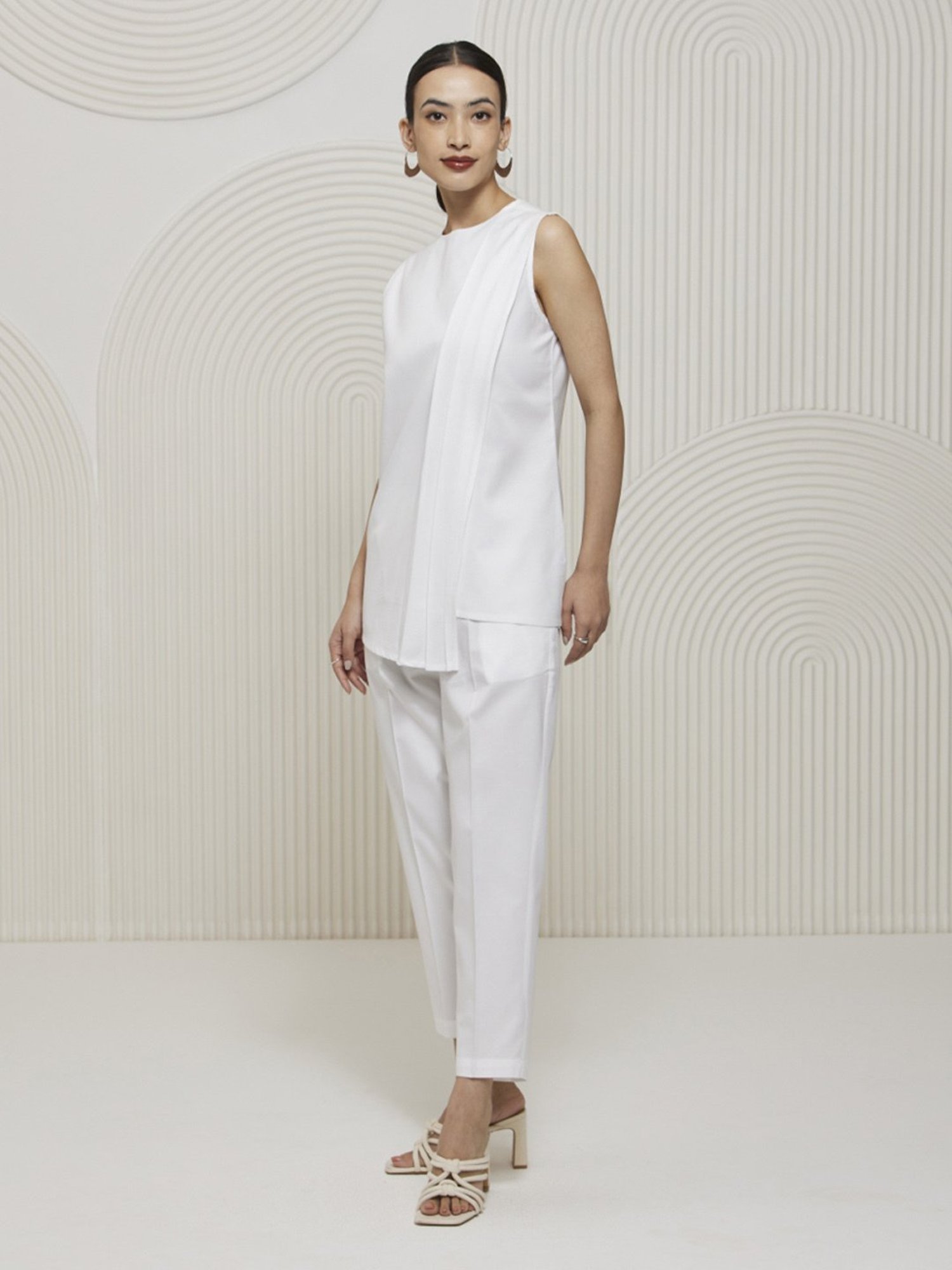 Artagai Midnight Navy Elevated Basics Co-Ord Set With Notch Collar Top And Straight Pants