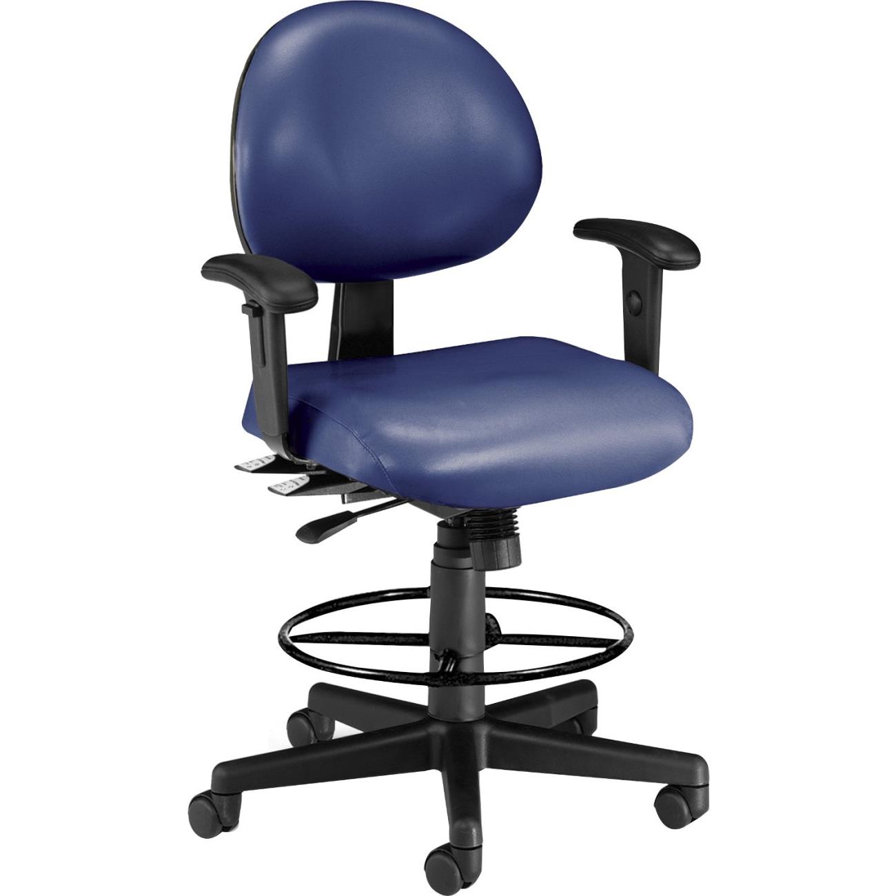 OFM 24 Hour Ergonomic Task Chair with Arms and Drafting Kit, Anti-Microbial/Anti-Bacterial Vinyl, in Navy (241-VAM-AA-65)