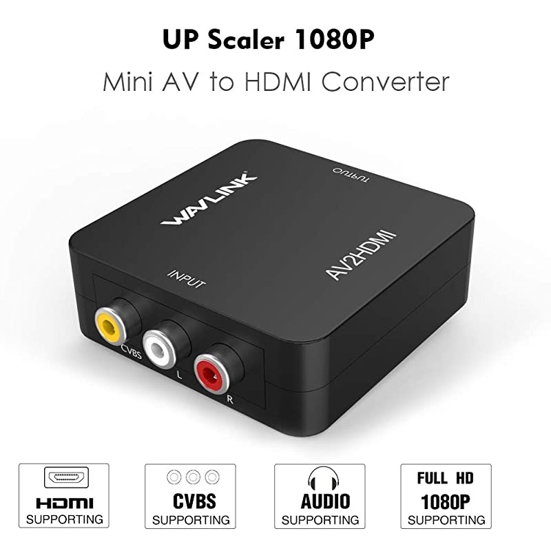 RCA to HDMI Converter 1080p 3RCA to HDMI CVBS AV Composite Video Audio Adapter with USB Charge Cable Support 1080P for PC Laptop Xbox PS4 PS3 TV STB VHS VCR Camera DVD