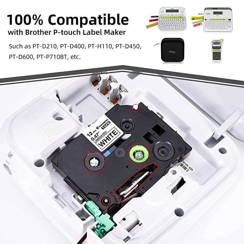 Compatible Label Tape Replacement for Brother Ptouch TZe-231 TZe231 TZ-231 TZ231 12mm 0.47 inch Laminated TZe TZ Label Tape, Black on White, for Brother PTD210 PTH110 PTD400 PTD600, 4 Pack